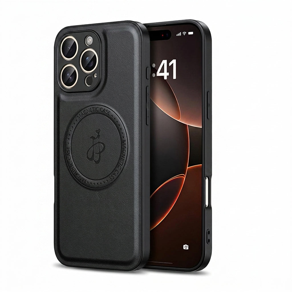 Magnetic Leather Phone Case | Faux Leather TPU Black