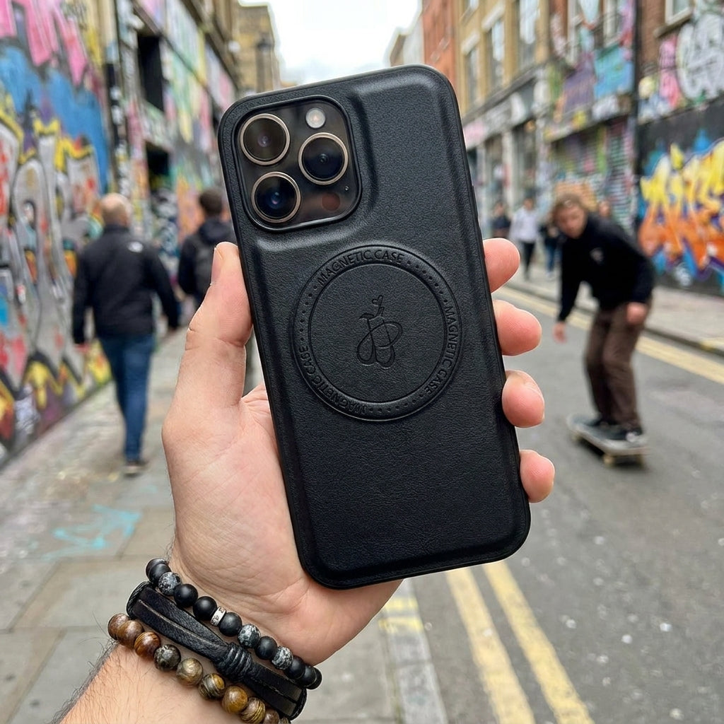 Magnetic Leather Phone Case | Faux Leather TPU Black