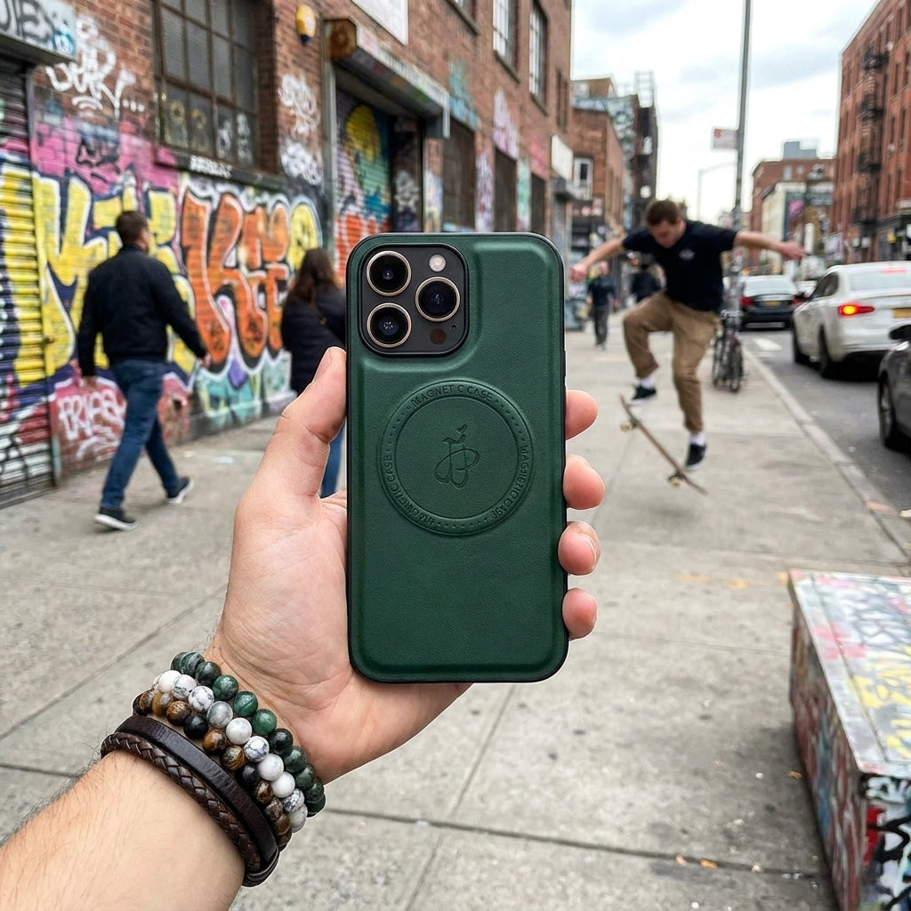 Magnetic Leather Phone Case | Faux Leather TPU Green