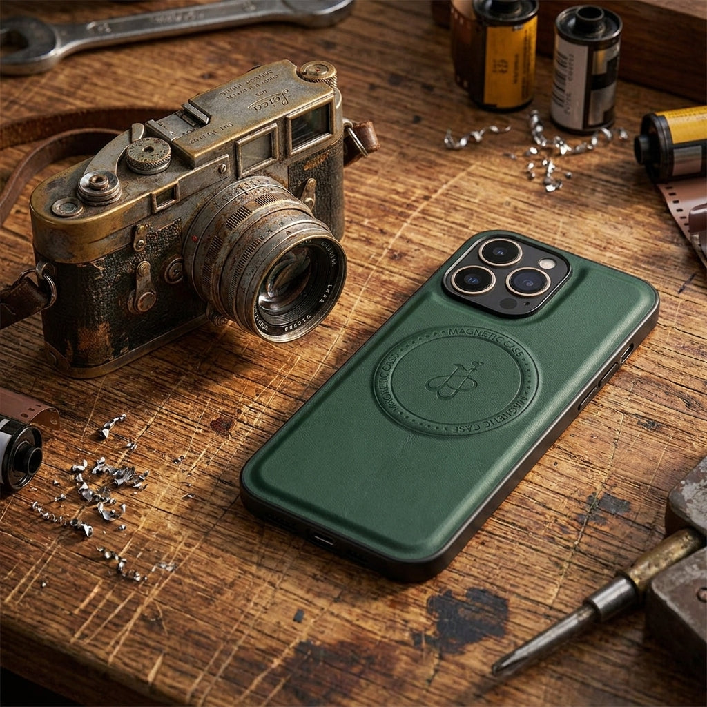 Magnetic Leather Phone Case | Faux Leather TPU Green