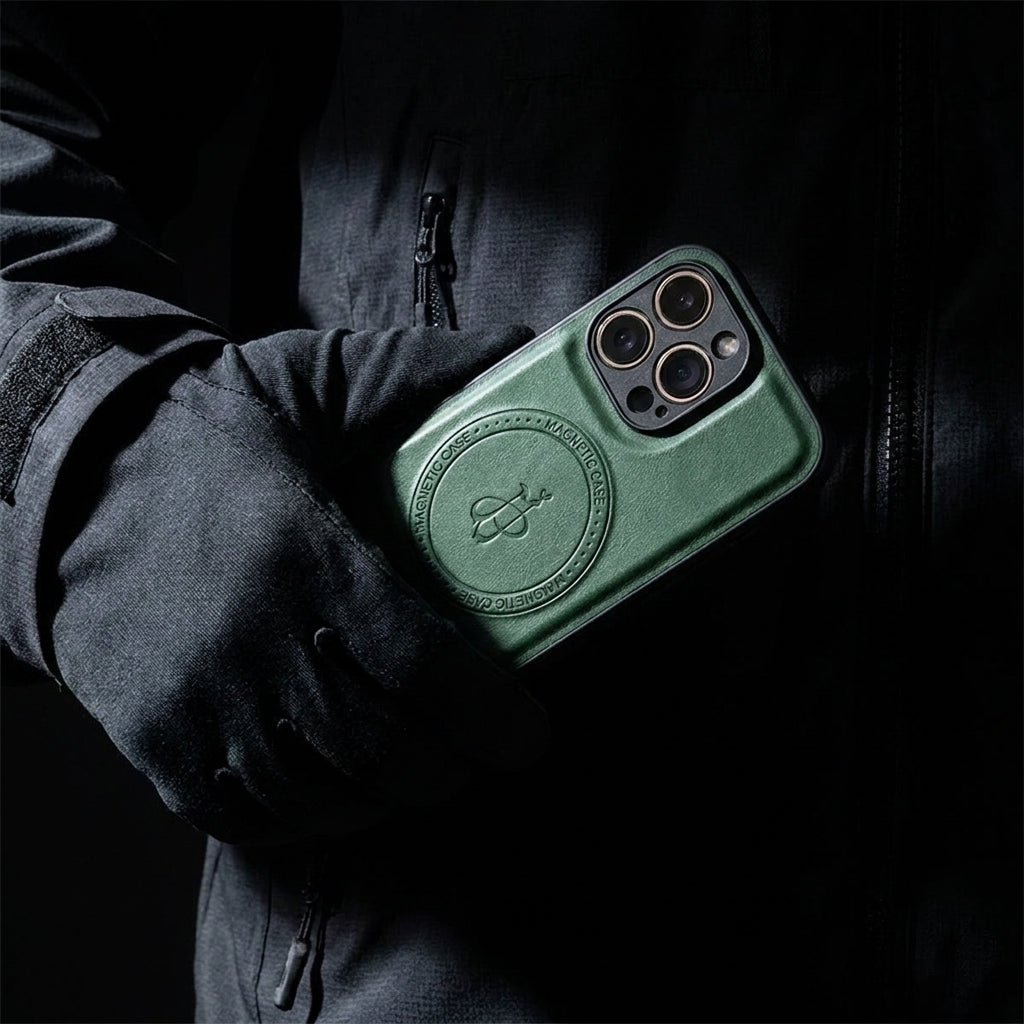 Magnetic Leather Phone Case | Faux Leather TPU Green