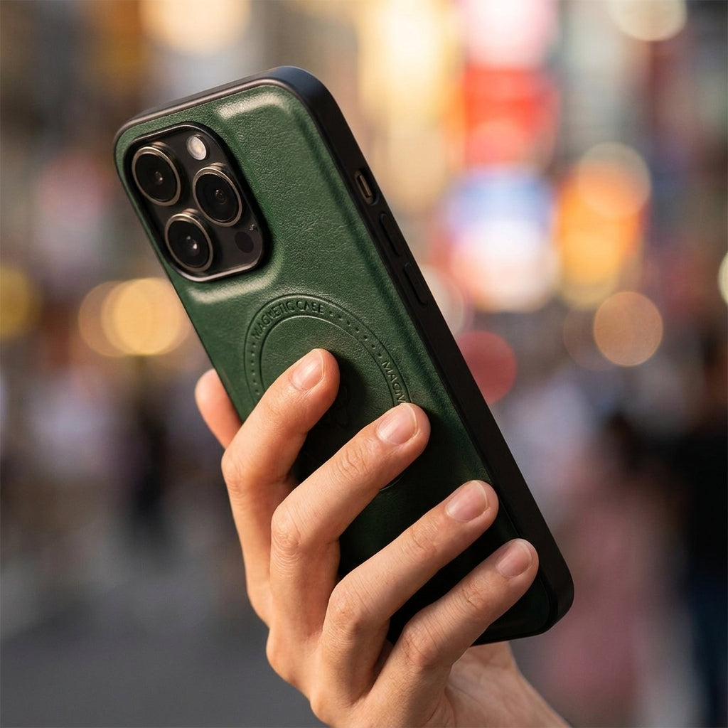 Magnetic Leather Phone Case | Faux Leather TPU Green