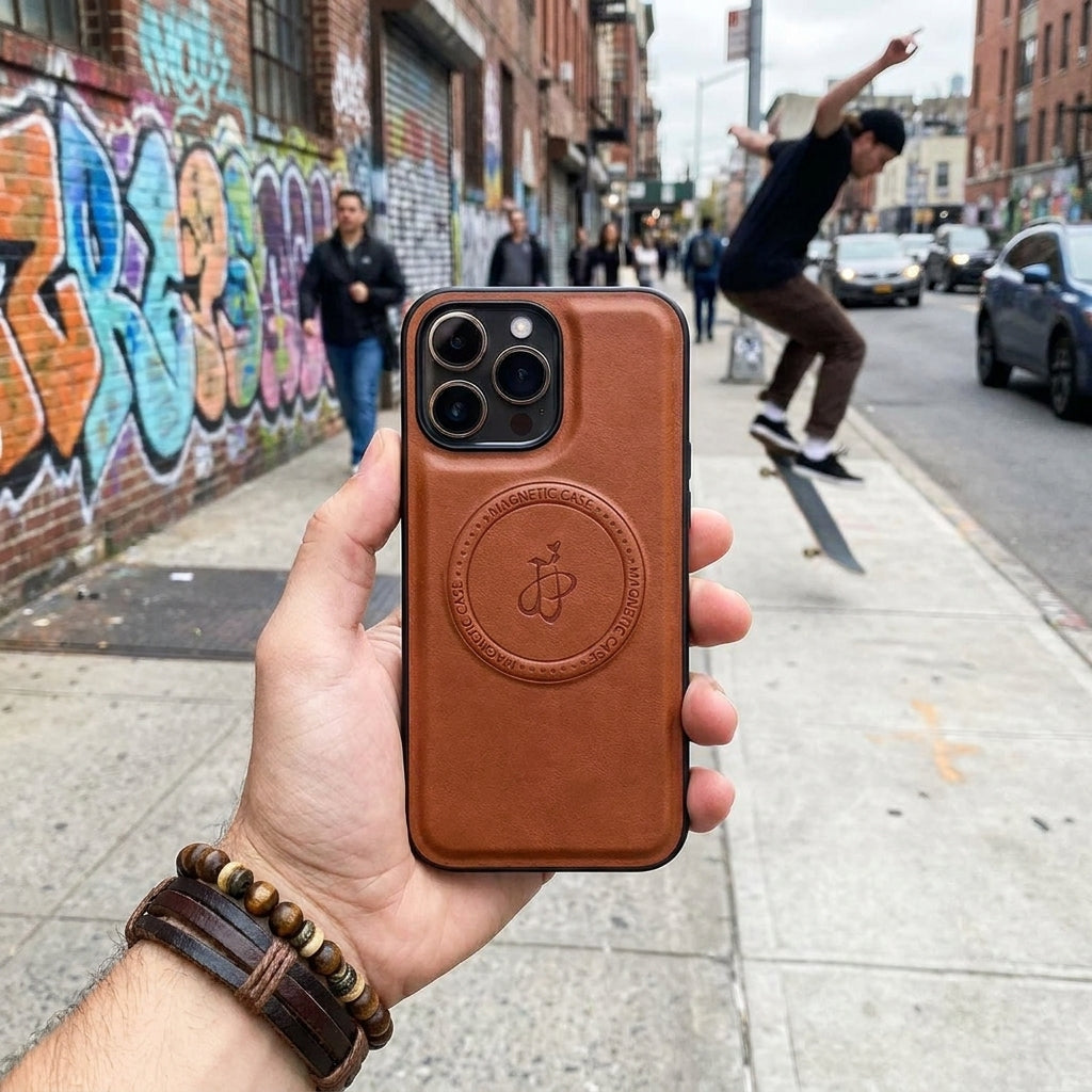 Magnetic Leather Phone Case | Faux Leather TPU Brown