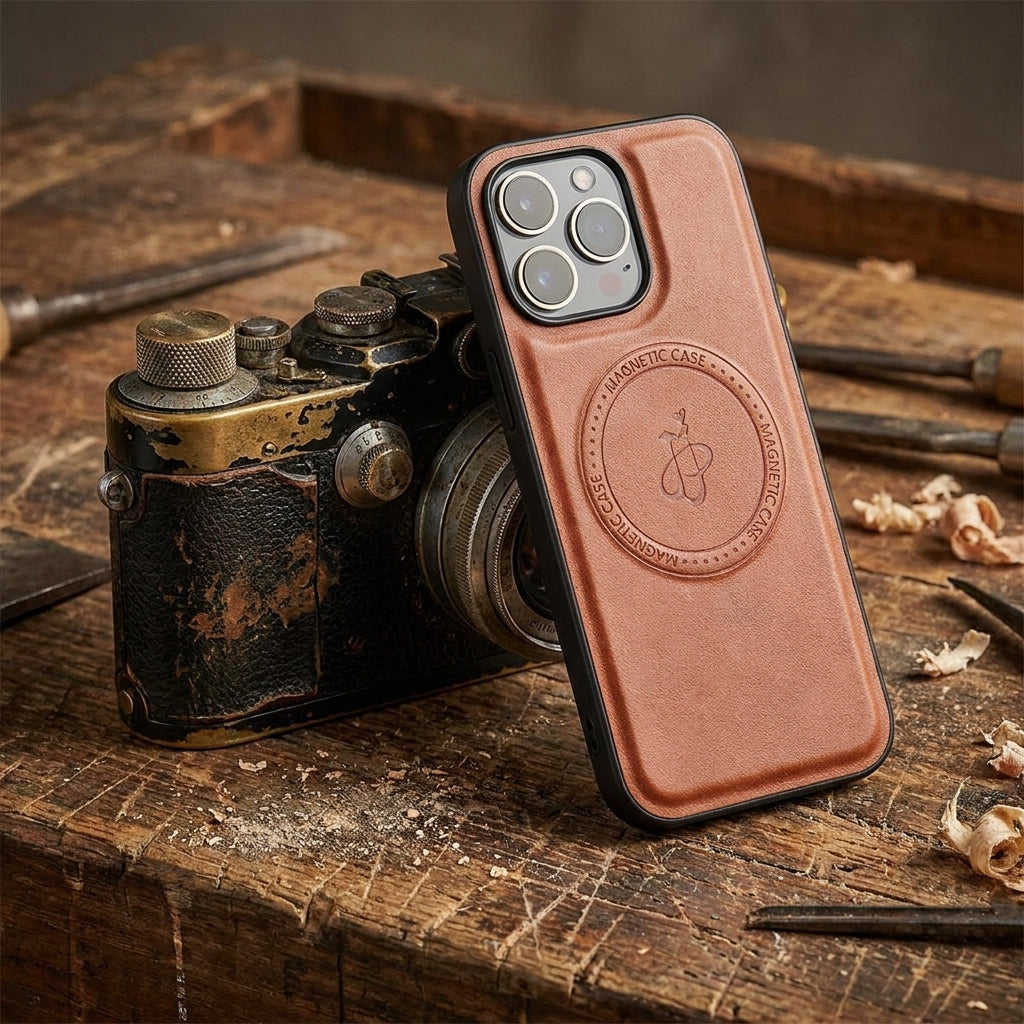 Magnetic Leather Phone Case | Faux Leather TPU Brown