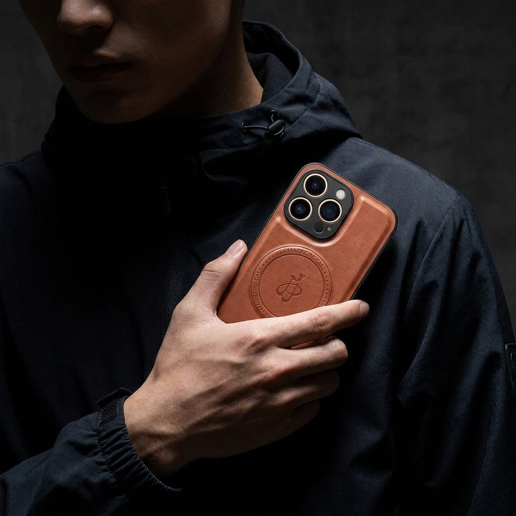 Magnetic Leather Phone Case | Faux Leather TPU Brown