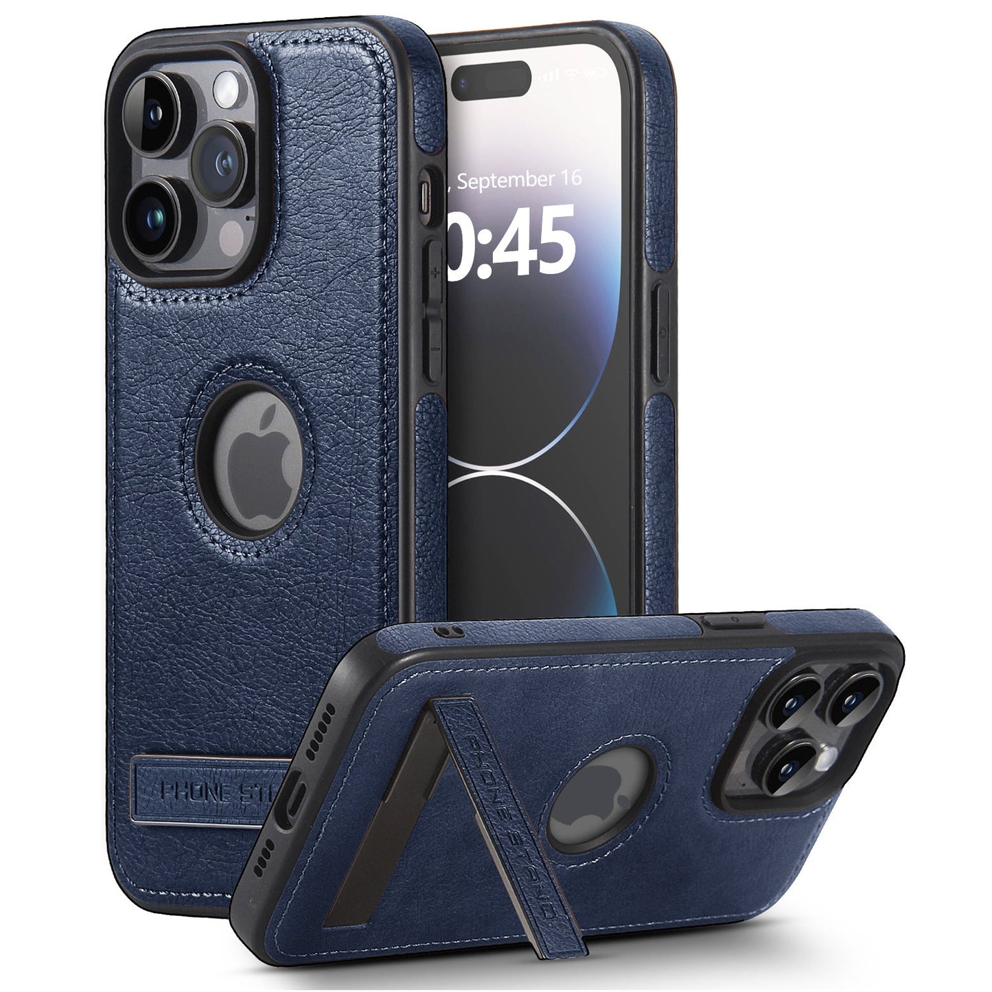Vintage Faux Leather Kickstand iPhone Case Precise Fit - Blue