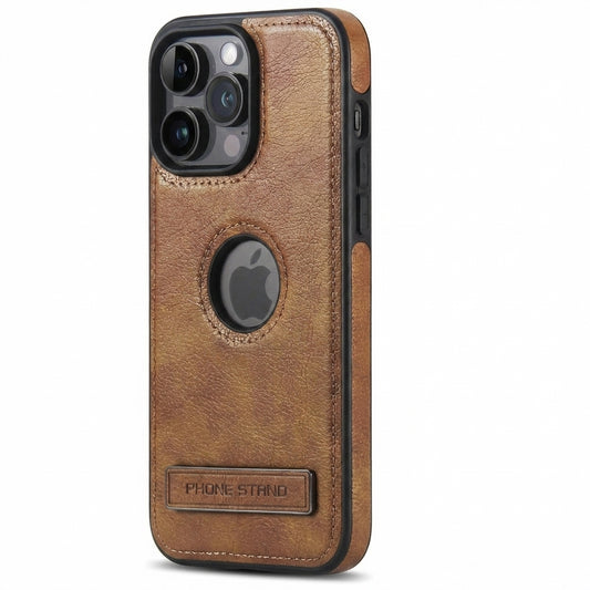 Vintage Faux Leather Kickstand iPhone Case Precise Fit - Brown