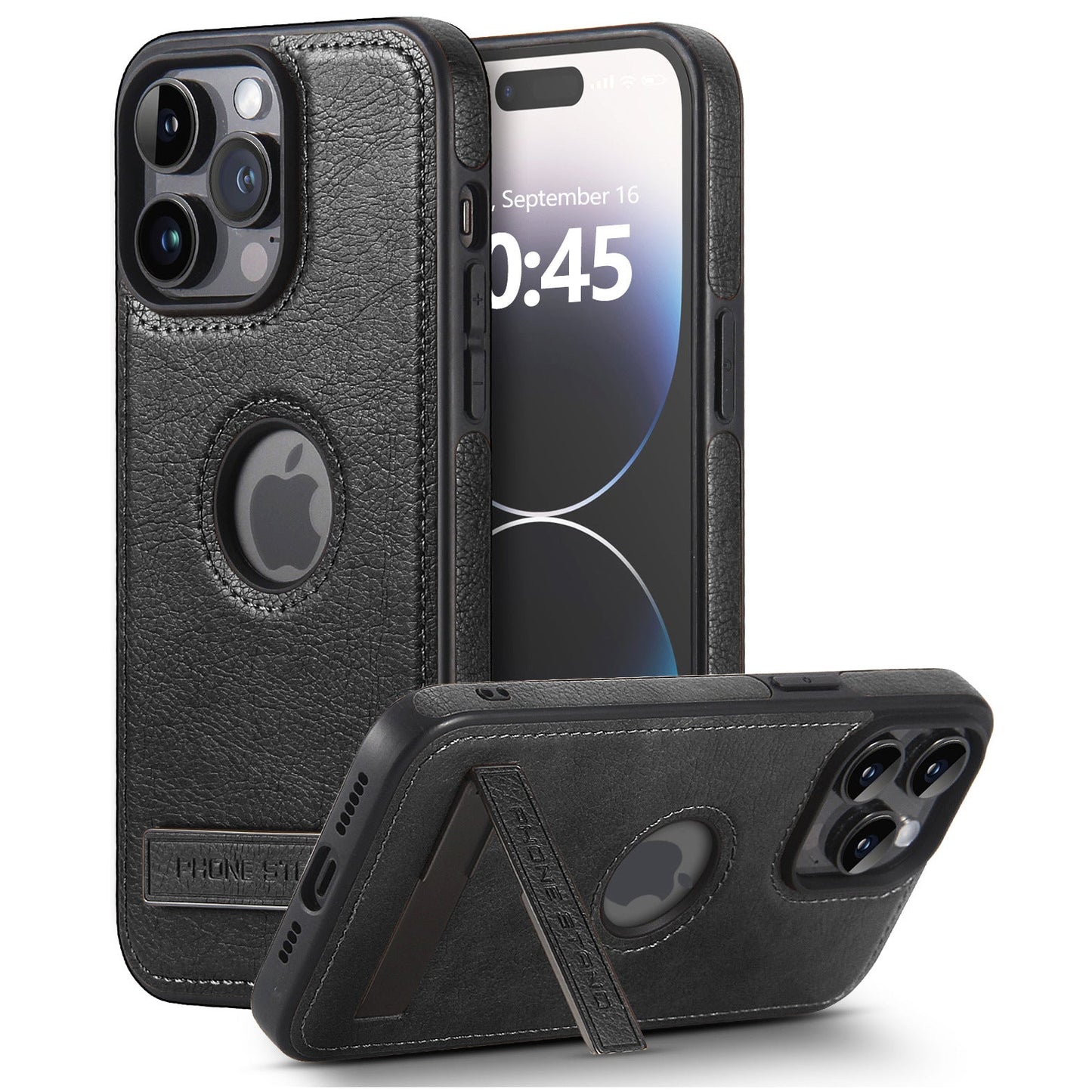 Vintage Faux Leather Kickstand iPhone Case Precise Fit - Black