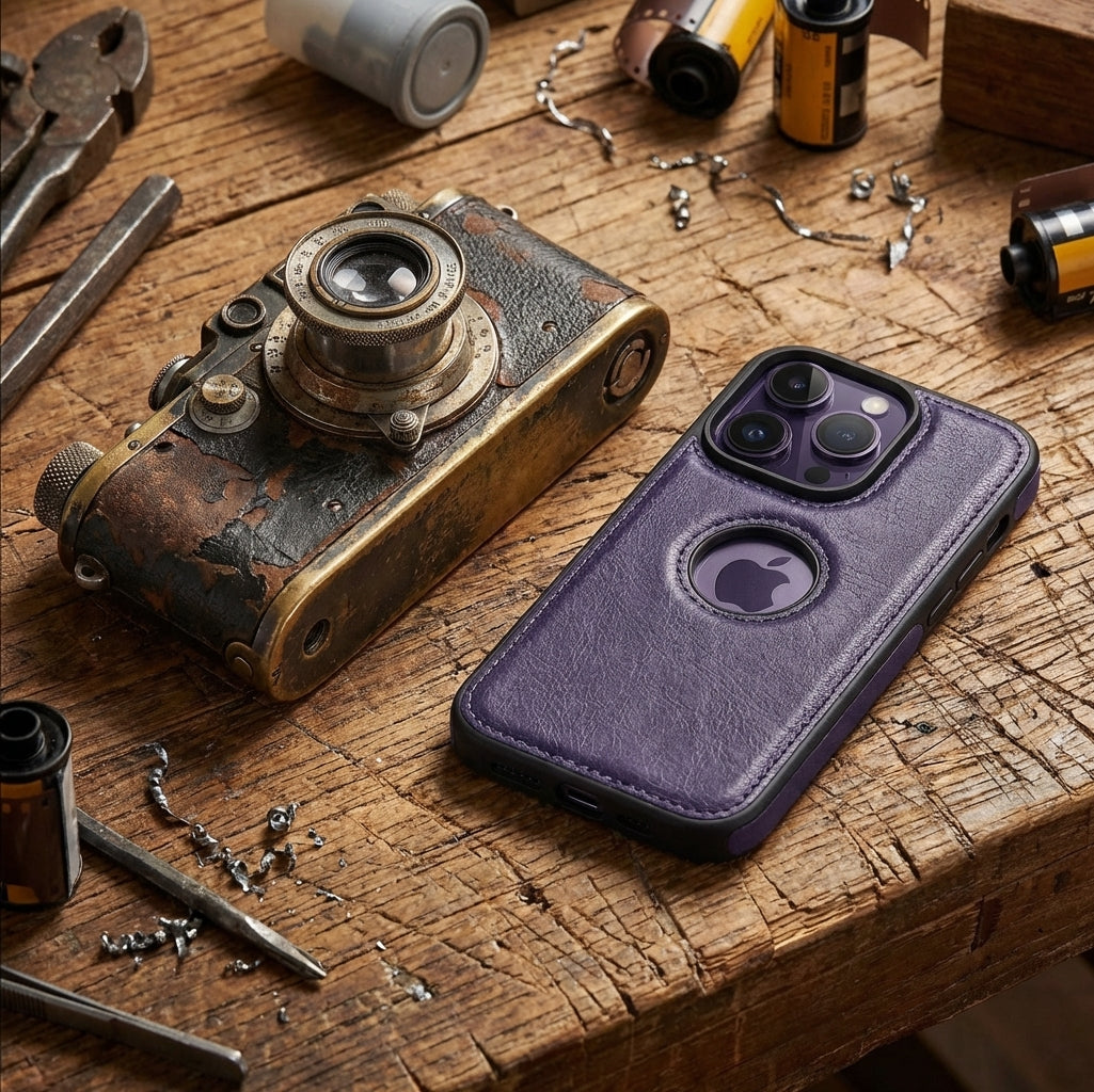 Vintage Faux Leather iPhone Case Precise Fit - Purple