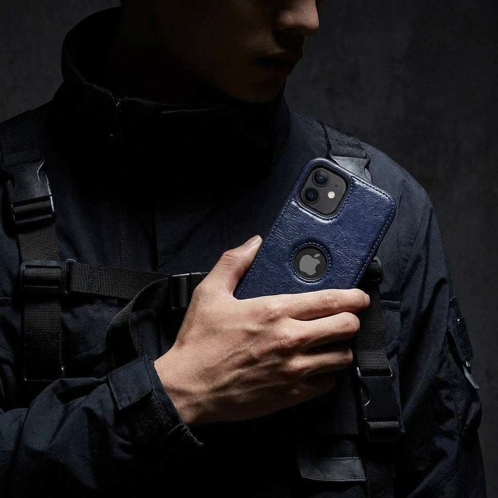 Vintage Faux Leather iPhone Case Precise Fit - Navy