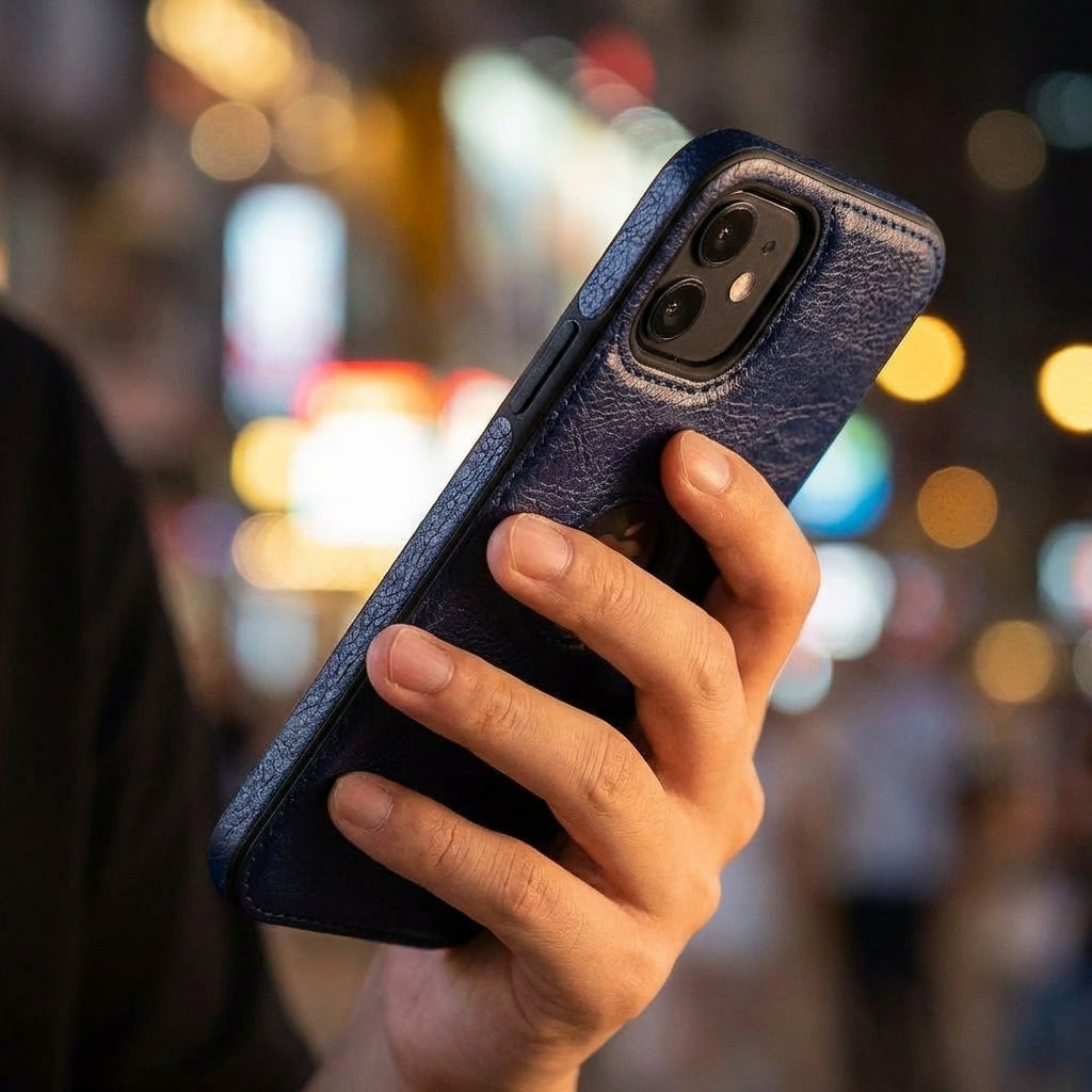 Vintage Faux Leather iPhone Case Precise Fit - Navy