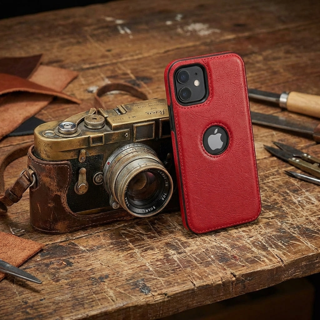 Vintage Faux Leather iPhone Case Precise Fit - Red