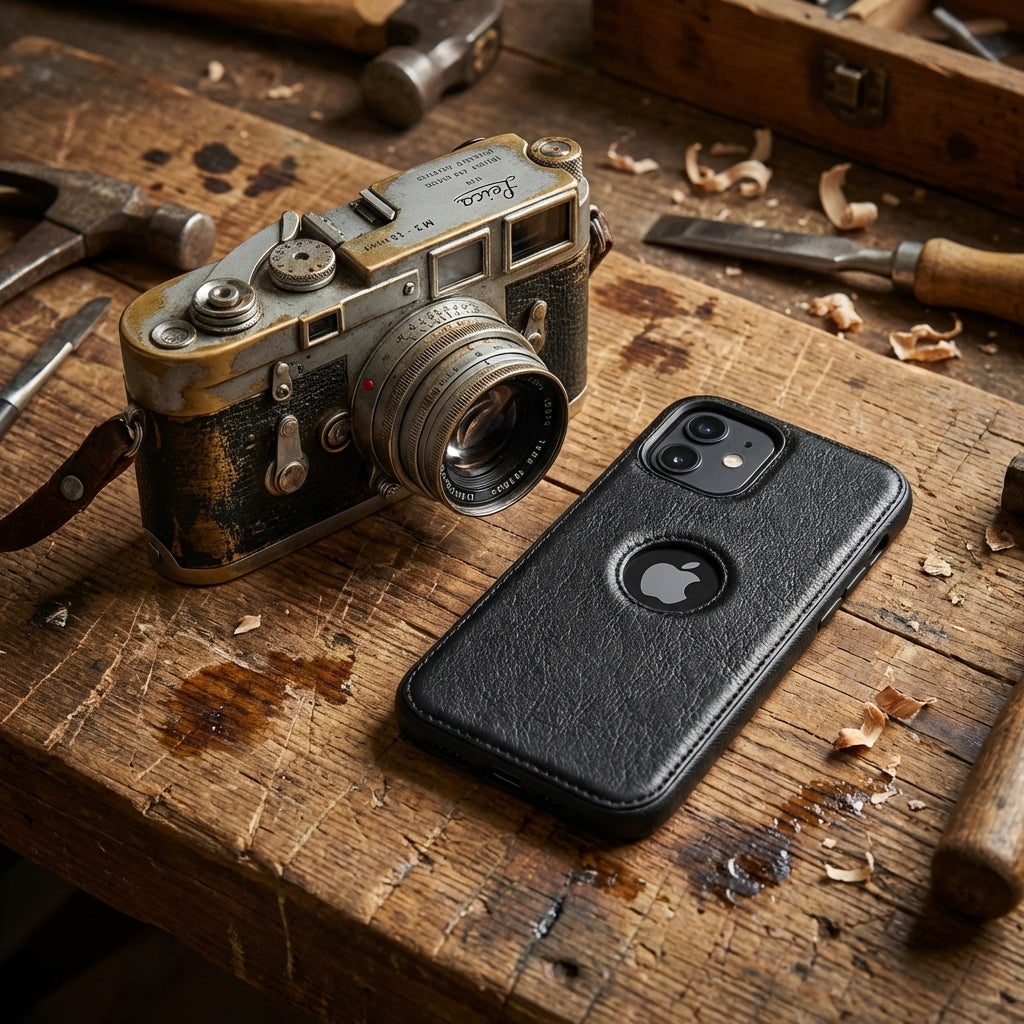 Vintage Faux Leather iPhone Case Precise Fit - Black
