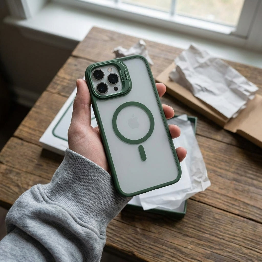 Magnetic Wireless Charging Hard Case | Green with Invisible Kickstand