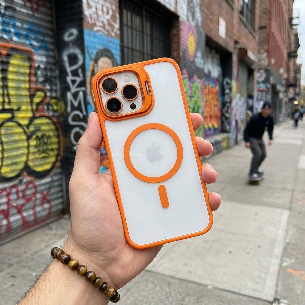 Magnetic Wireless Charging Hard Case | Orange with Invisible Kickstand