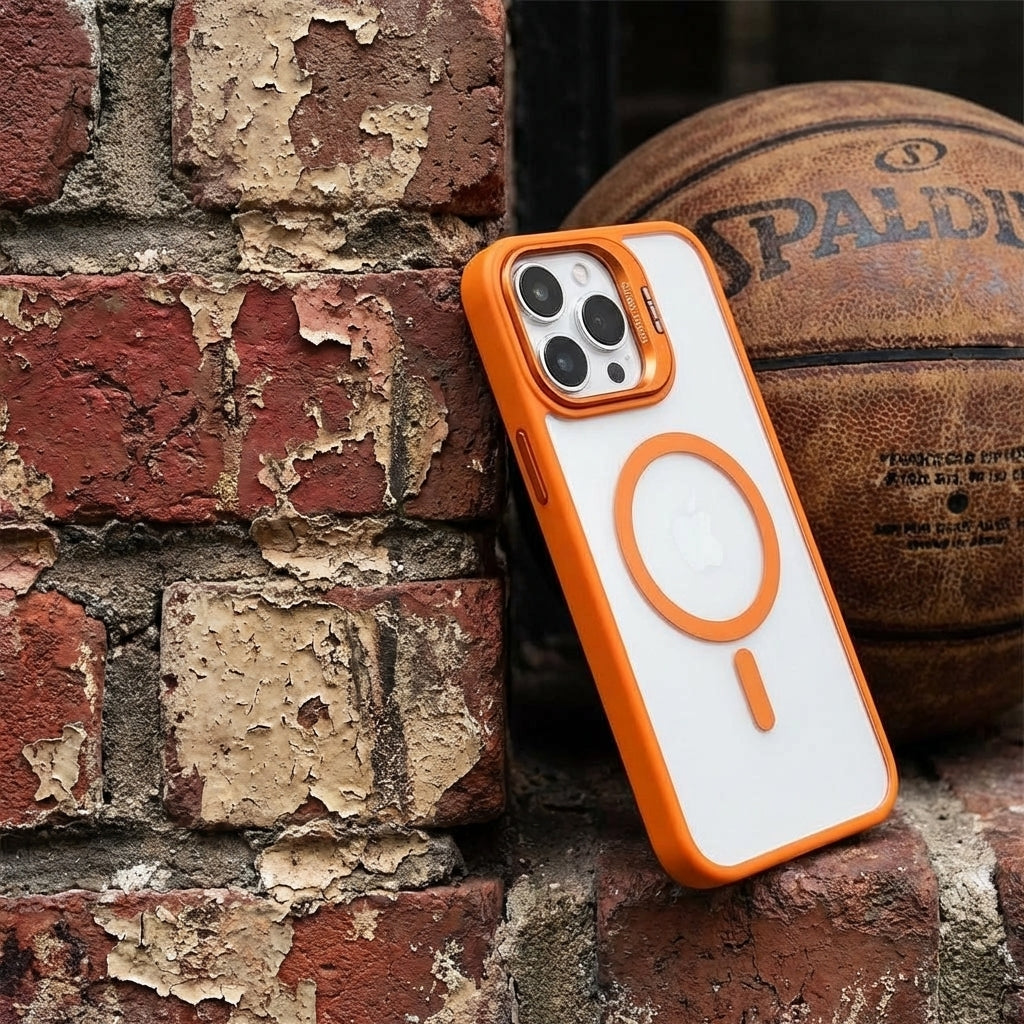 Magnetic Wireless Charging Hard Case | Orange with Invisible Kickstand