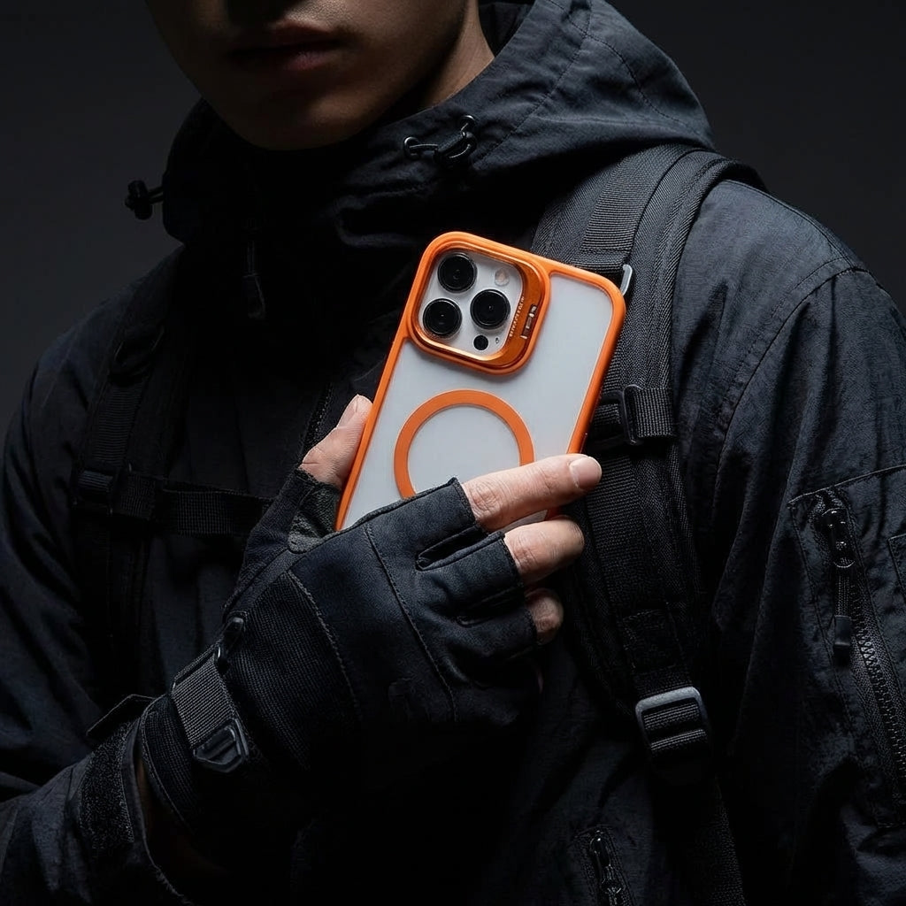 Magnetic Wireless Charging Hard Case | Orange with Invisible Kickstand