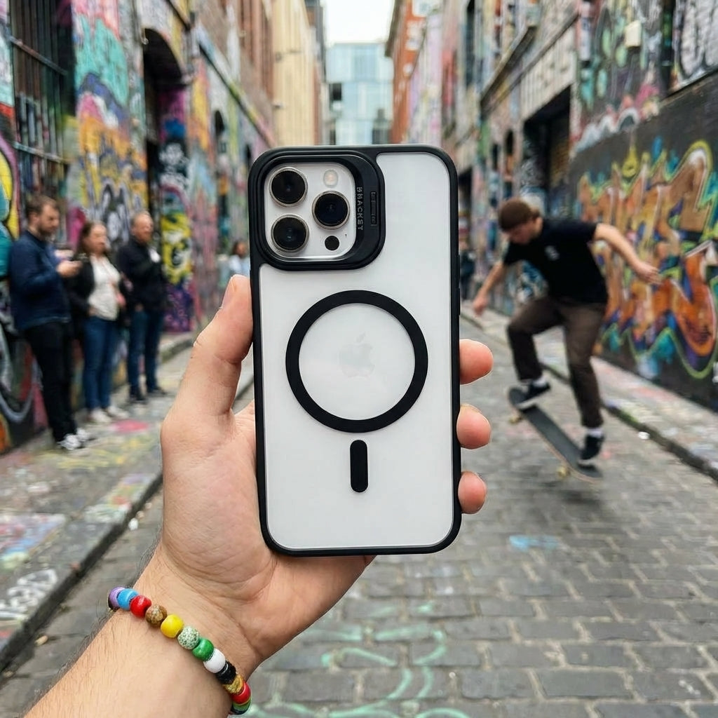 Magnetic Wireless Charging Hard Case | Black with Invisible Kickstand