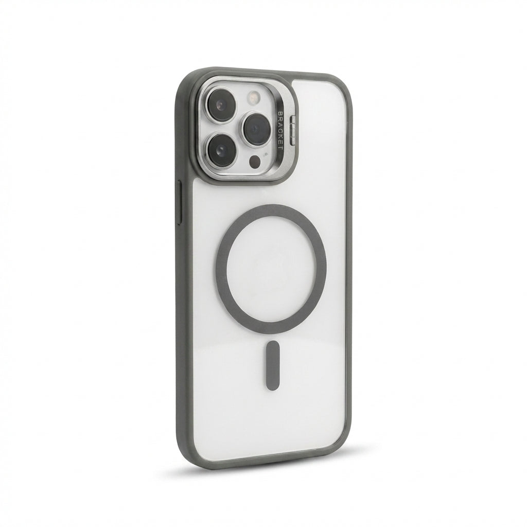 Magnetic Wireless Charging Hard Case | Grey with Invisible Kickstand