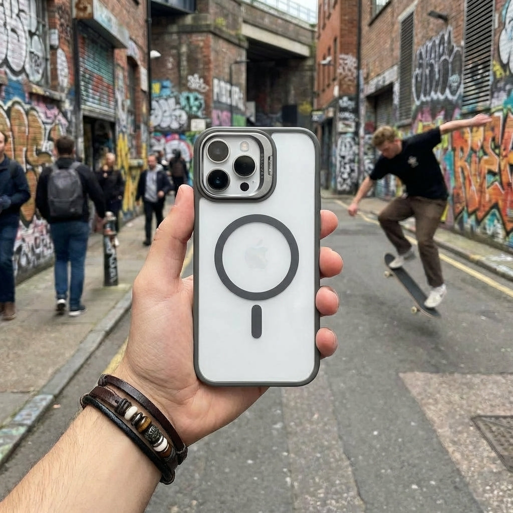 Magnetic Wireless Charging Hard Case | Grey with Invisible Kickstand