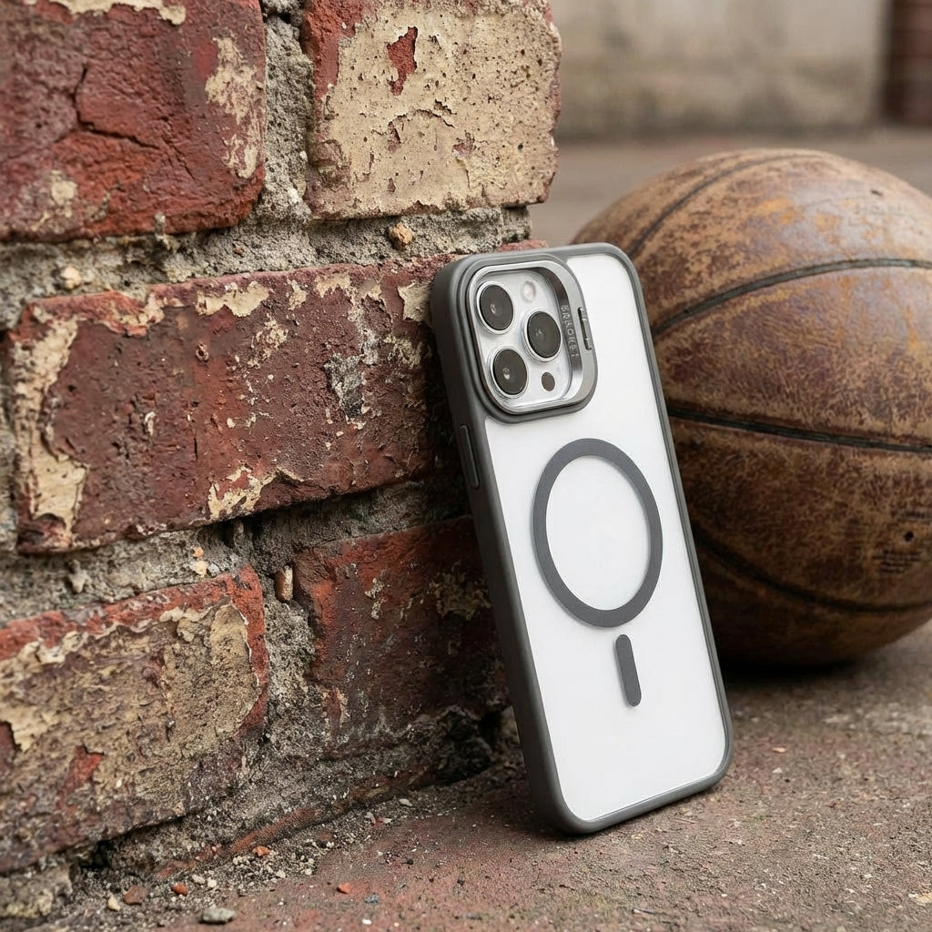 Magnetic Wireless Charging Hard Case | Grey with Invisible Kickstand