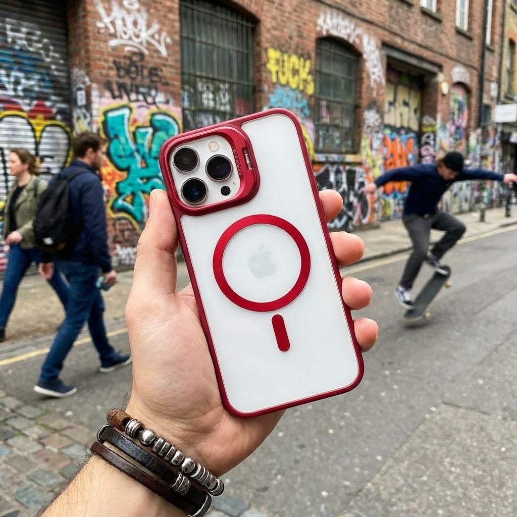 Magnetic Wireless Charging Hard Case | Red with Invisible Kickstand