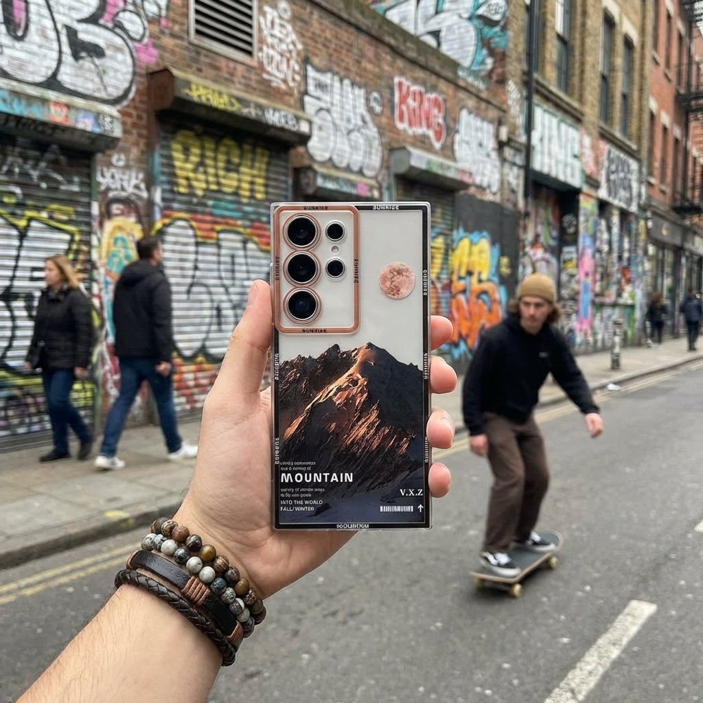 Orange Snow Mountain Streetwear Galaxy S26 Case – Deconstructed Landscape Protective Cover