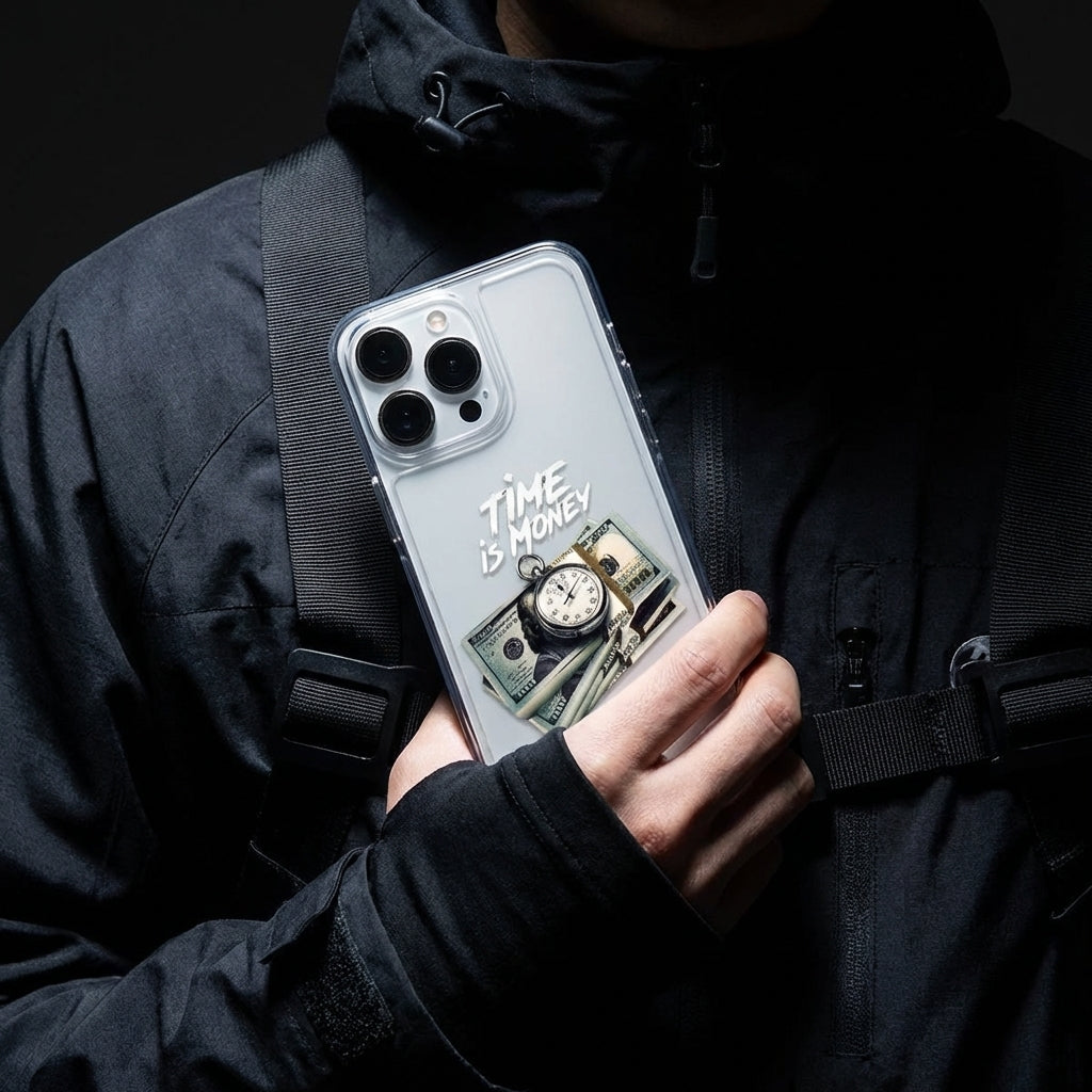 Transparent iPhone Case Time is Money Design Clear Protective Cover