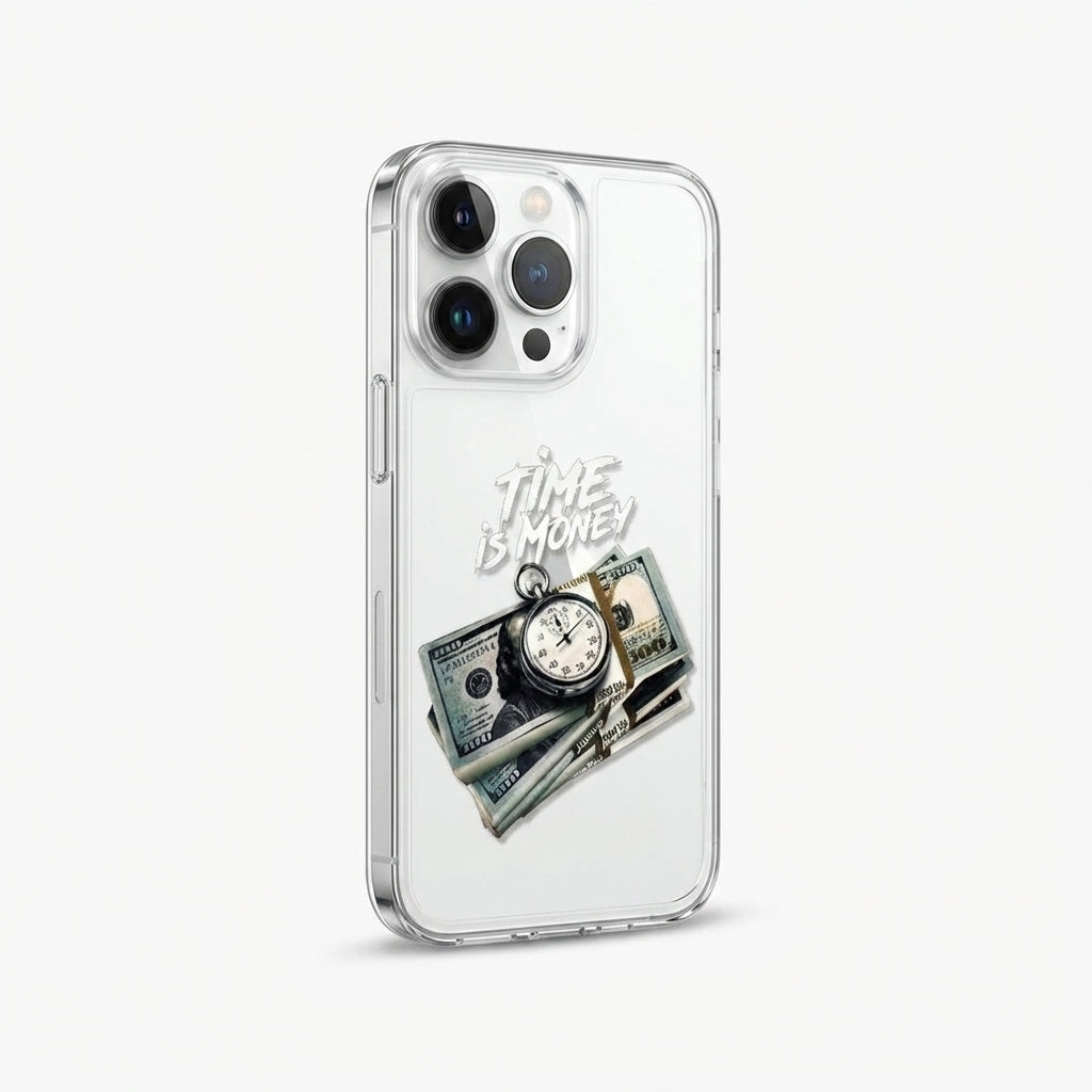 Transparent iPhone Case Time is Money Design Clear Protective Cover