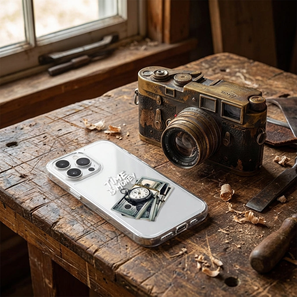 Transparent iPhone Case Time is Money Design Clear Protective Cover