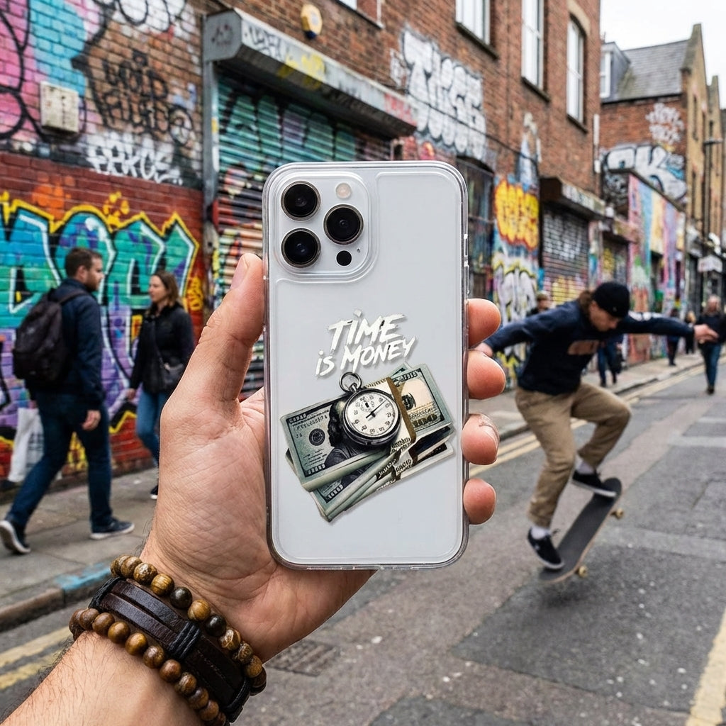 Transparent iPhone Case Time is Money Design Clear Protective Cover