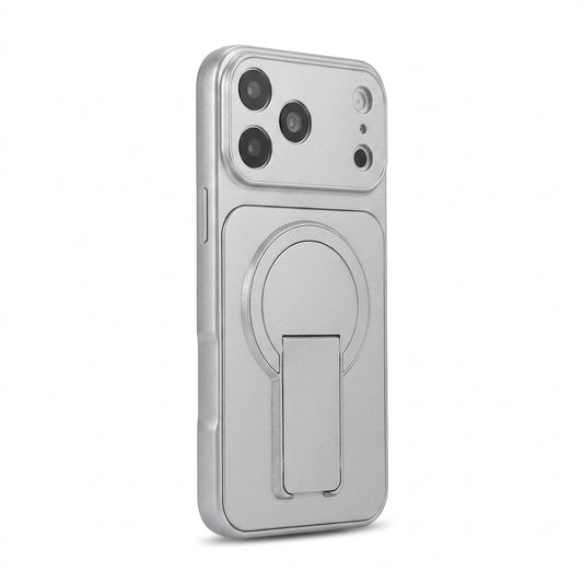 Magnetic iPhone Case with Hidden Foldable Stand – Silver Wireless Charging Cover