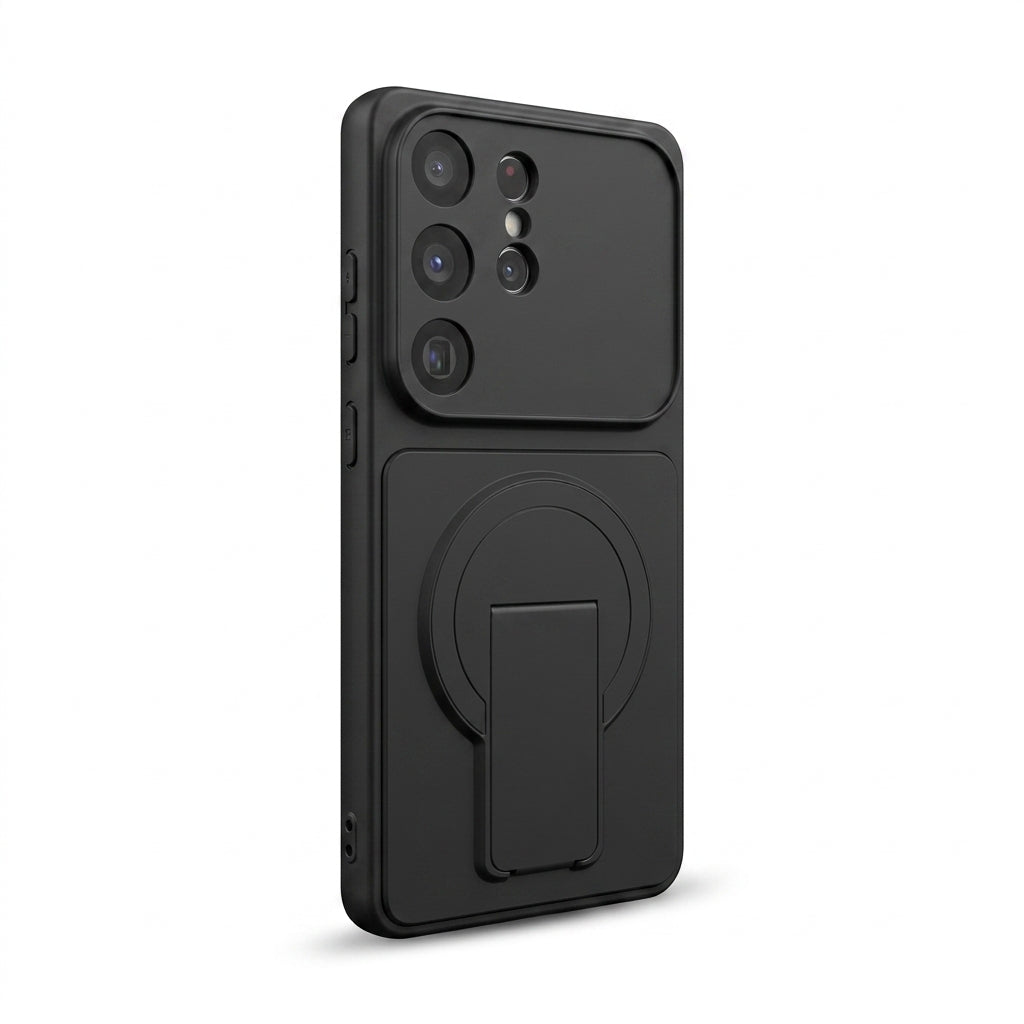 Magnetic Galaxy S Case with Hidden Foldable Stand – Black Wireless Charging Cover
