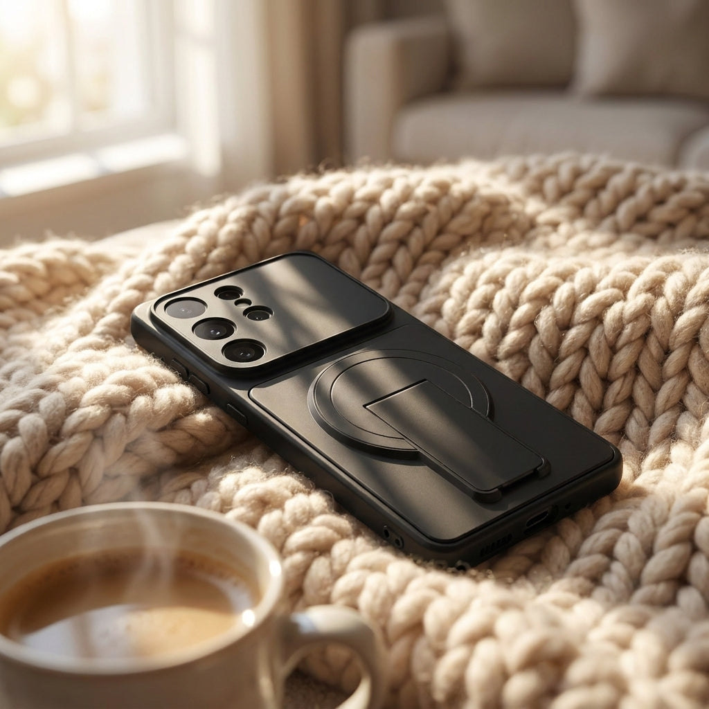 Magnetic Galaxy S Case with Hidden Foldable Stand – Black Wireless Charging Cover