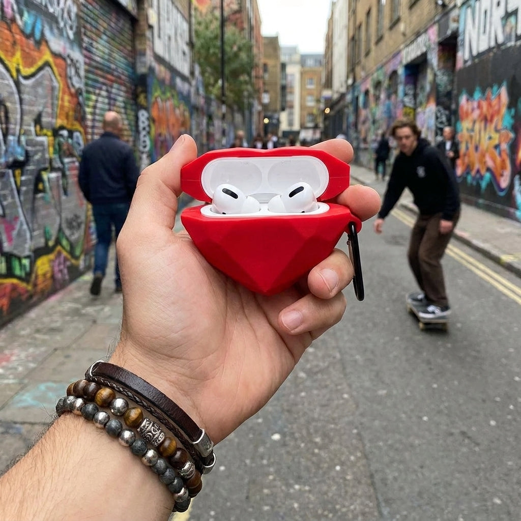 3D Red Diamond Heart AirPods Case