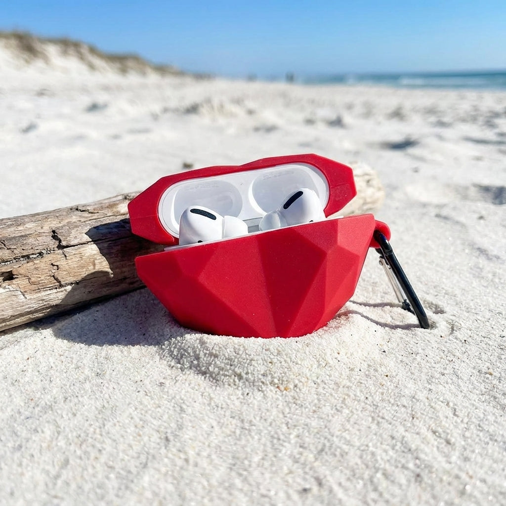 3D Red Diamond Heart AirPods Case