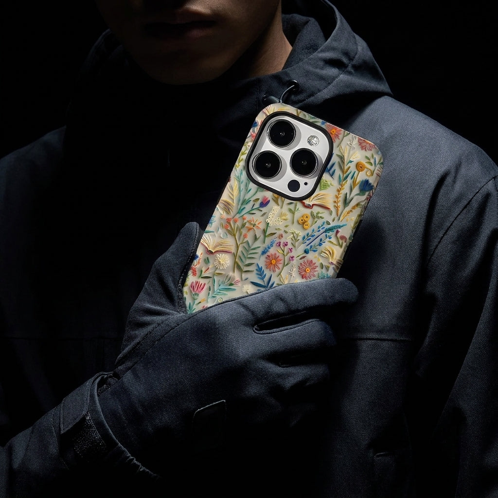 Hybrid Phone Case MagSafe Compatible - Imitation Embroidery 3D Floral
