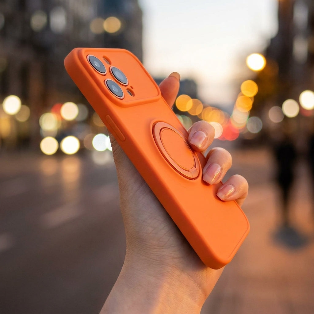 Skin-Feel Silicone Phone Case Ring Stand MagSafe - Orange