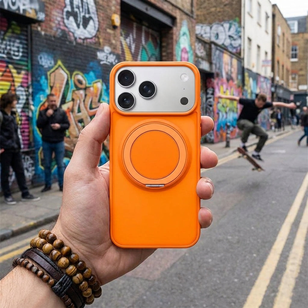 Skin-Feel Silicone Phone Case Ring Stand MagSafe - Orange