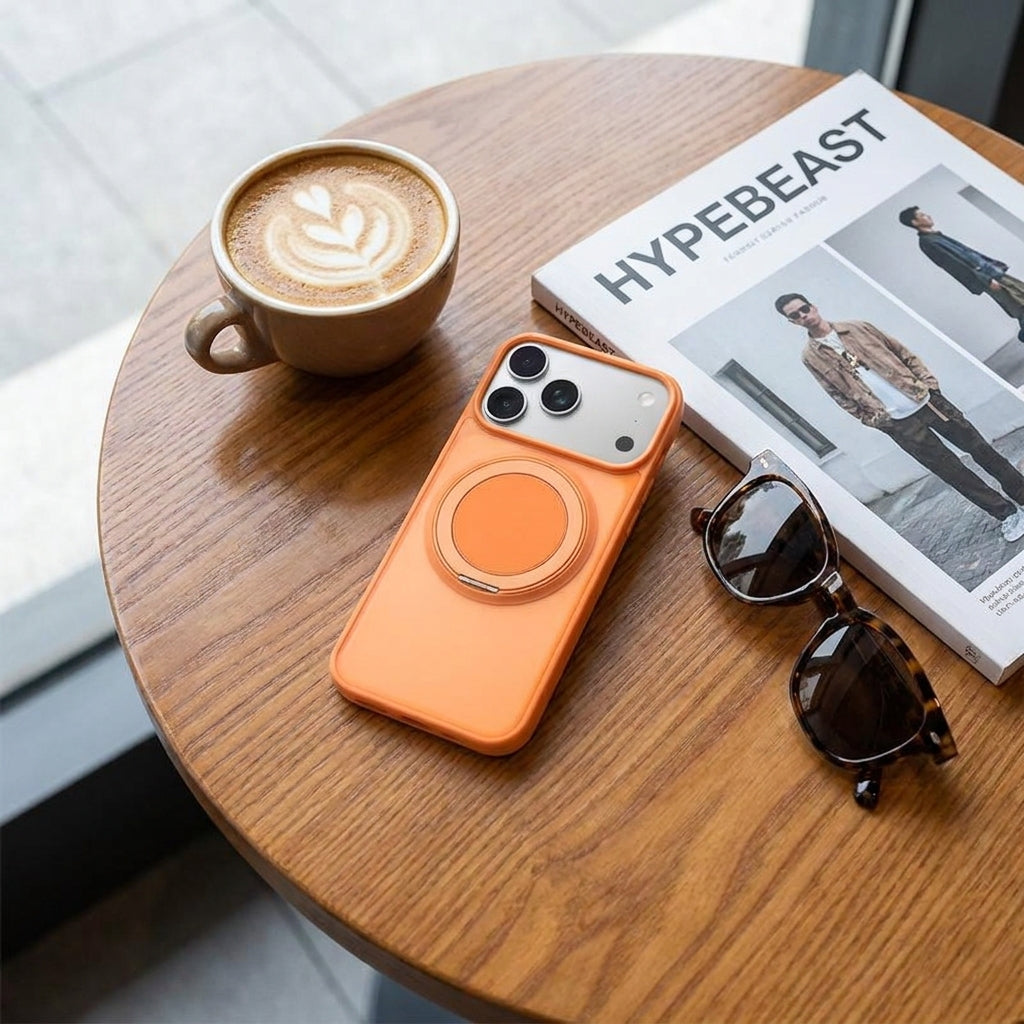 Skin-Feel Silicone Phone Case Ring Stand MagSafe - Orange