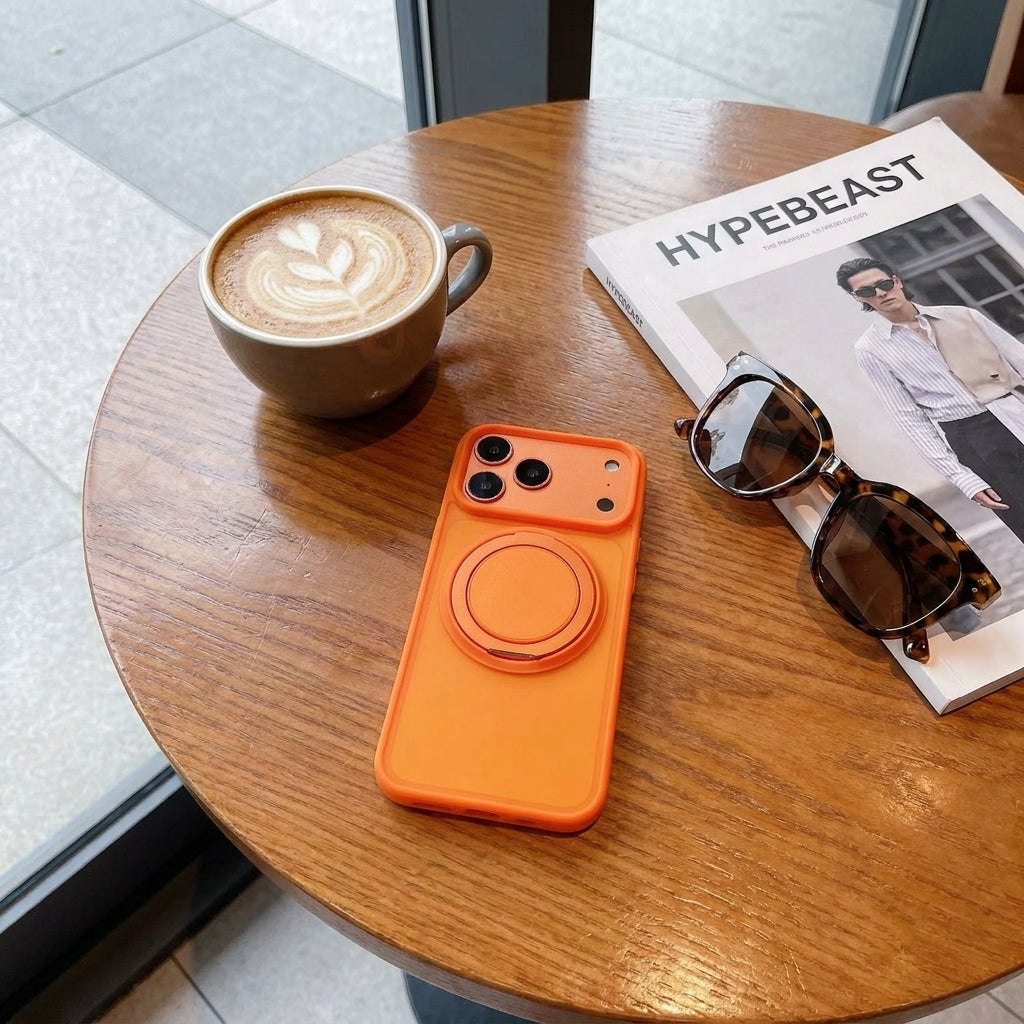 Skin-Feel Silicone Phone Case Ring Stand MagSafe - Orange
