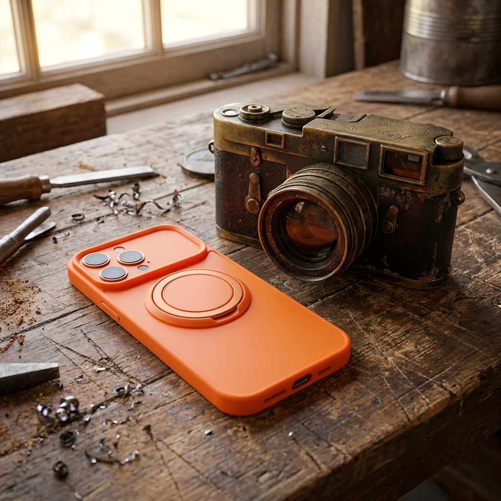 Skin-Feel Silicone Phone Case Ring Stand MagSafe - Orange