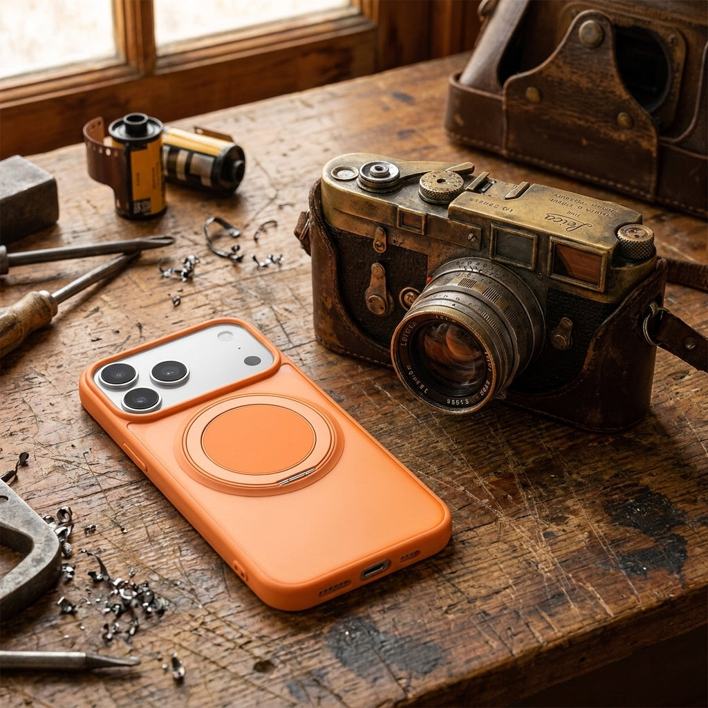 Skin-Feel Silicone Phone Case Ring Stand MagSafe - Orange