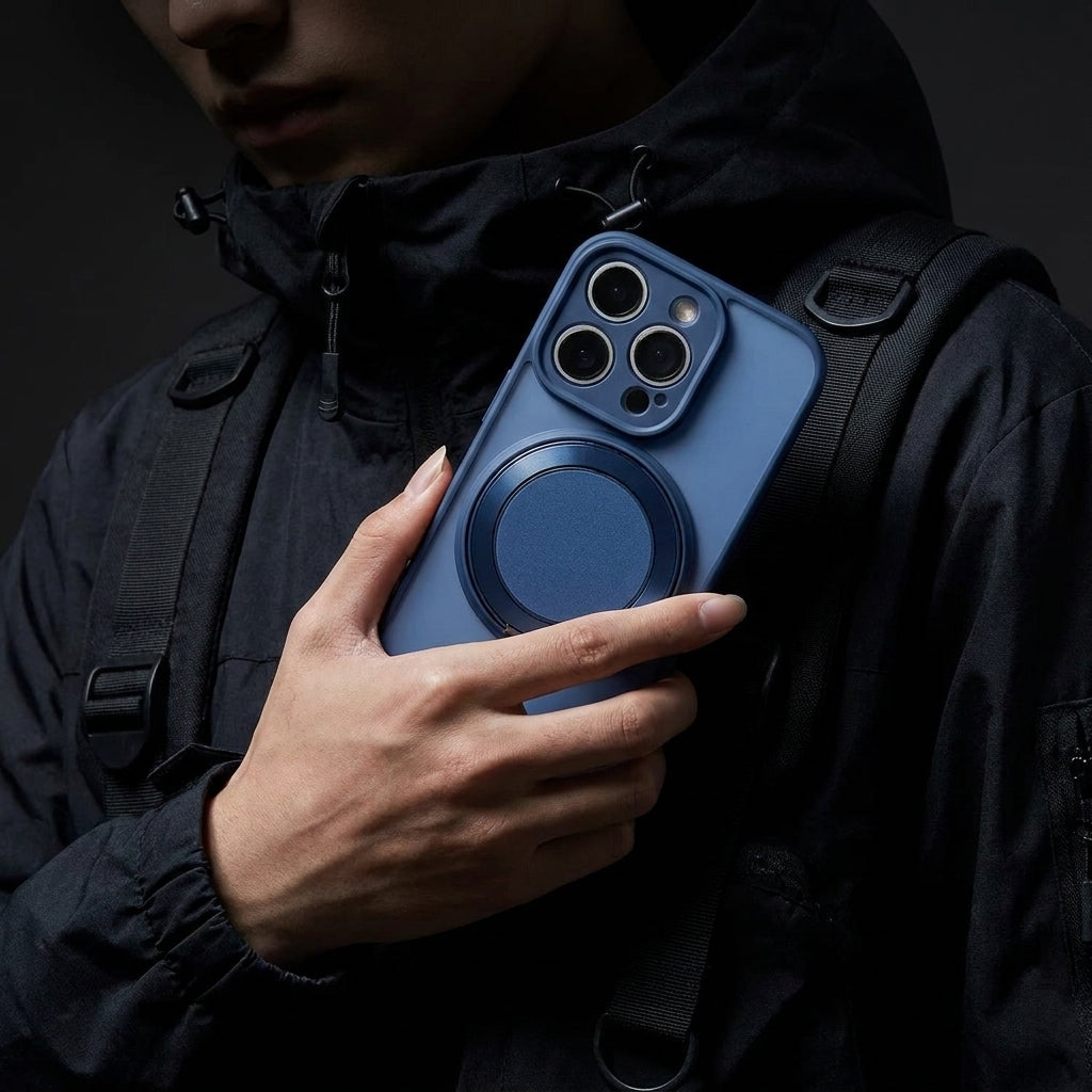 Skin-Feel Silicone Phone Case Ring Stand MagSafe - Blue