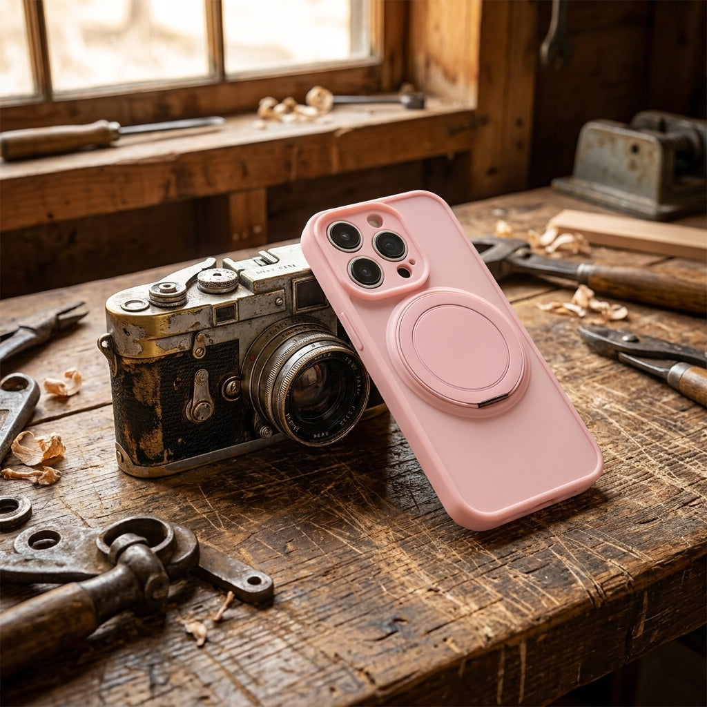 Skin-Feel Silicone Phone Case Ring Stand MagSafe - Pink