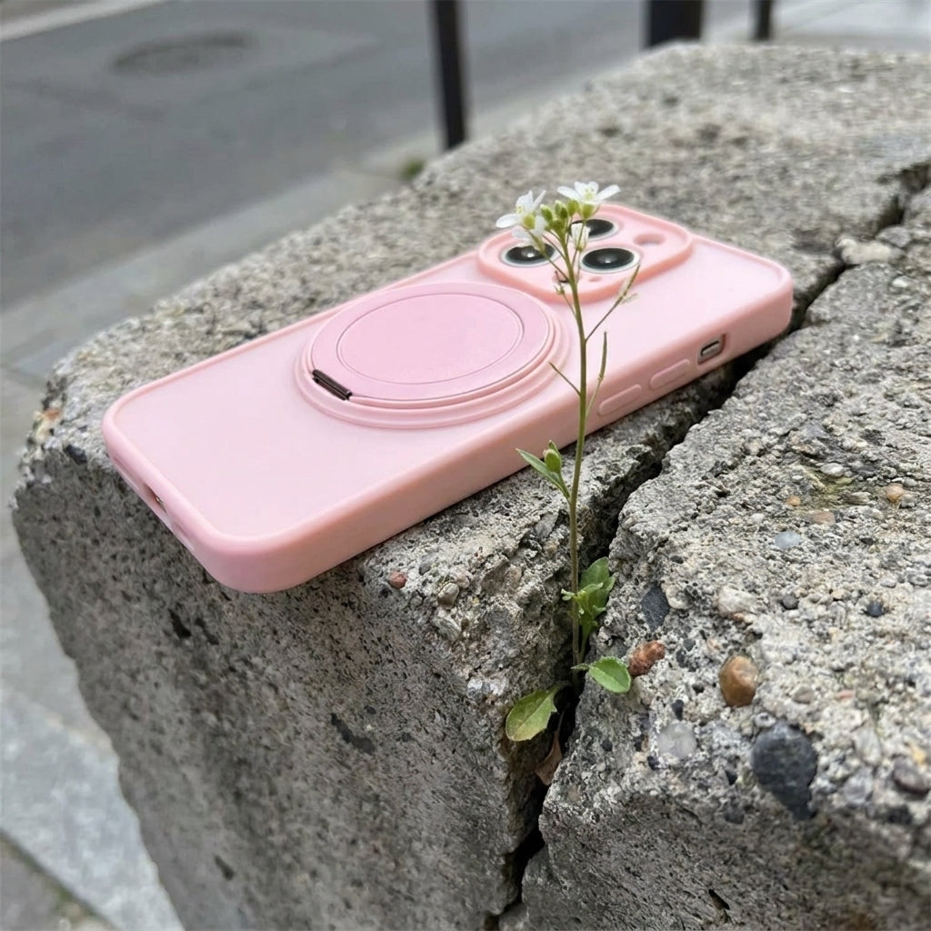 Skin-Feel Silicone Phone Case Ring Stand MagSafe - Pink