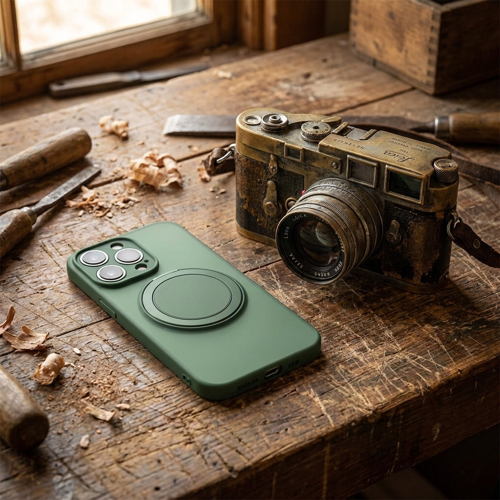 Skin-Feel Silicone Phone Case Ring Stand MagSafe - Green