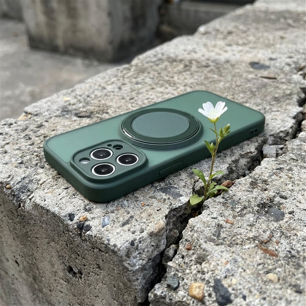 Skin-Feel Silicone Phone Case Ring Stand MagSafe - Green