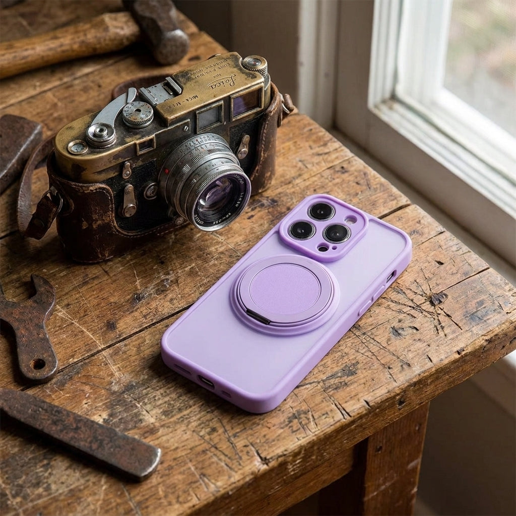 Skin-Feel Silicone Phone Case Ring Stand MagSafe - Purple