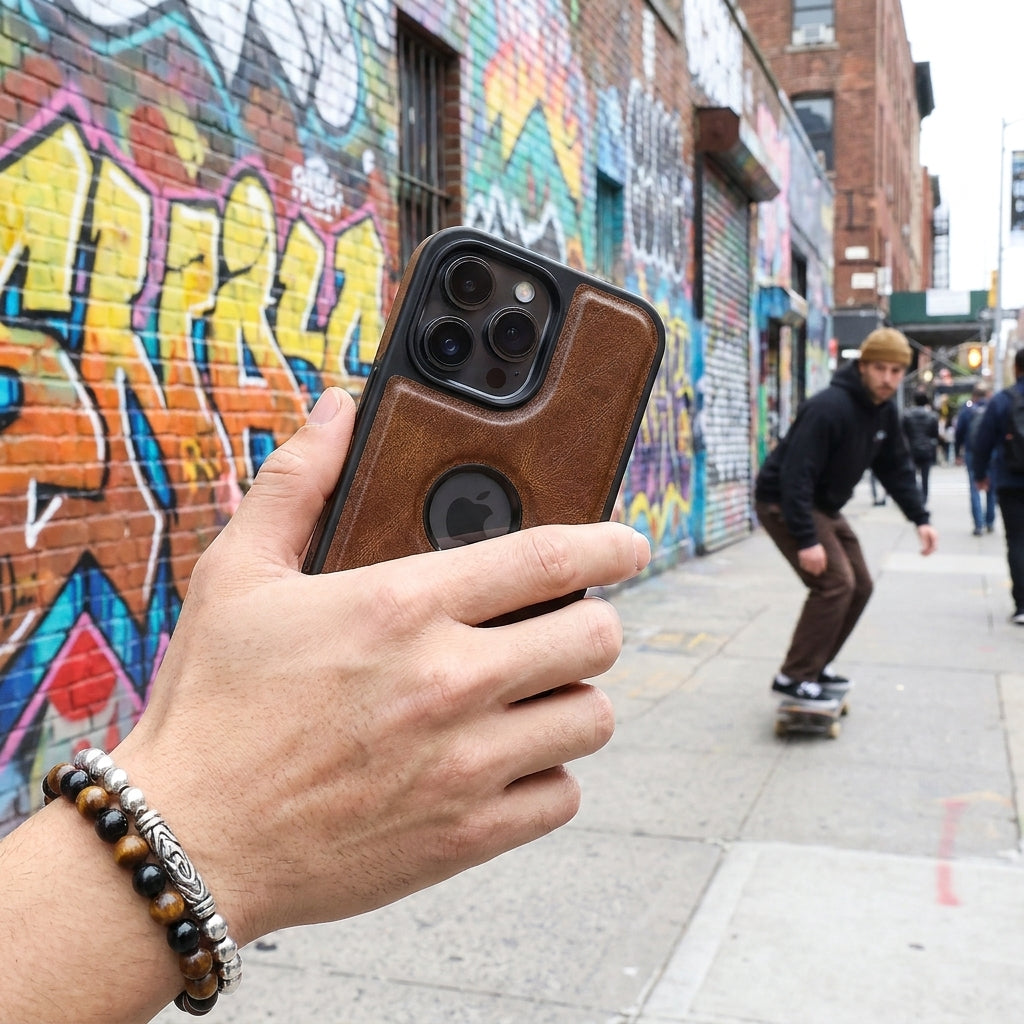 Magnetic Faux Leather Kickstand iPhone Case - Vintage Brown